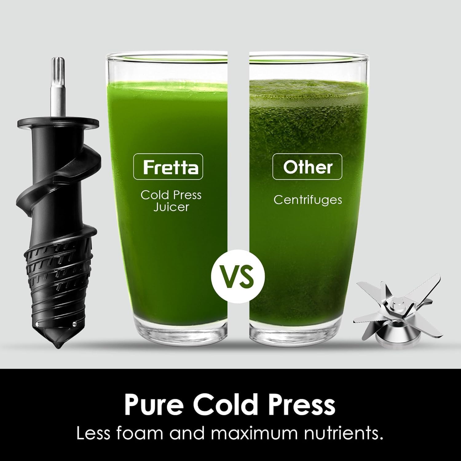 Extracteur de jus à pression à froid Fretta Edge Max F3500, mastication lente (200 W, goulotte d'alimentation de 7,6 cm de large, acier inoxydable, facile à nettoyer) 